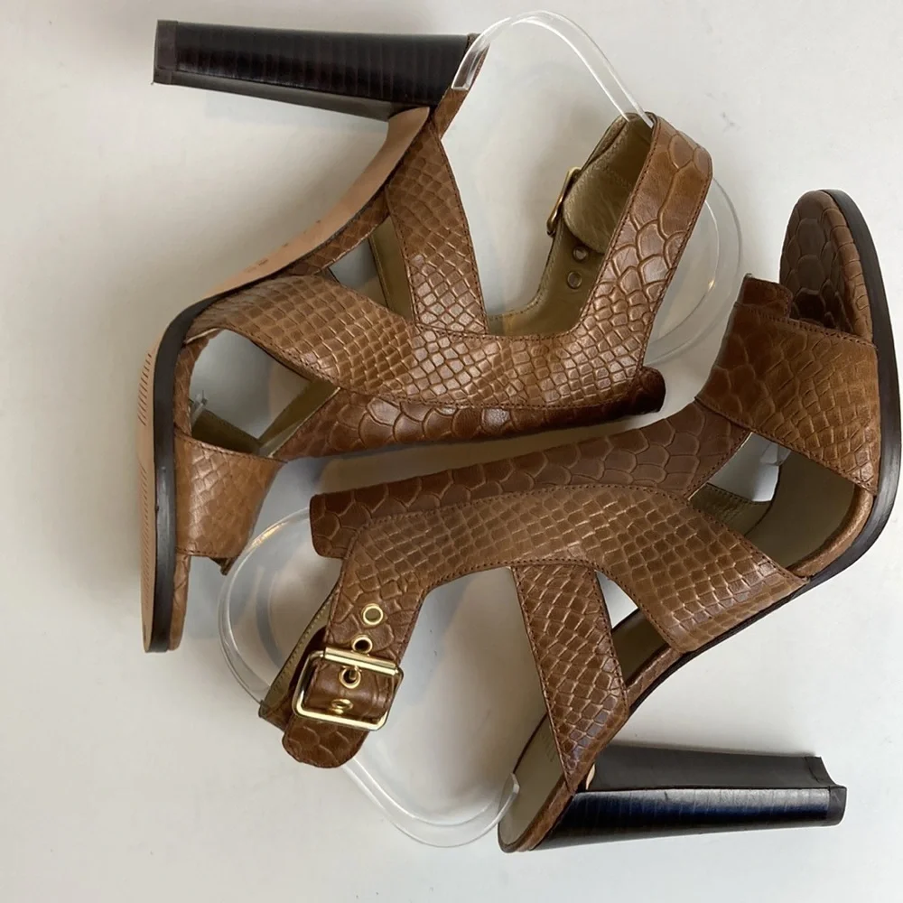 Stuart Weitzman Chunky High Heel Shoes in Toffee Camel Brown Sz 8.5 Maximalist